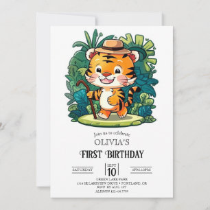 Convite Primeiro aniversario Digital Whimsic Jungle Tiger