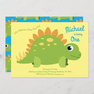 Convite primeiro aniversario Dino do Dinossauro Stegosauru