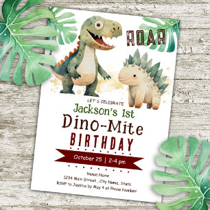 Convite Primeiro aniversario Dinossauro Aquarela
