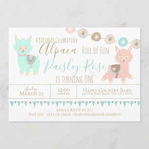 Convite Primeiro aniversário do Alpaca embalado com divers