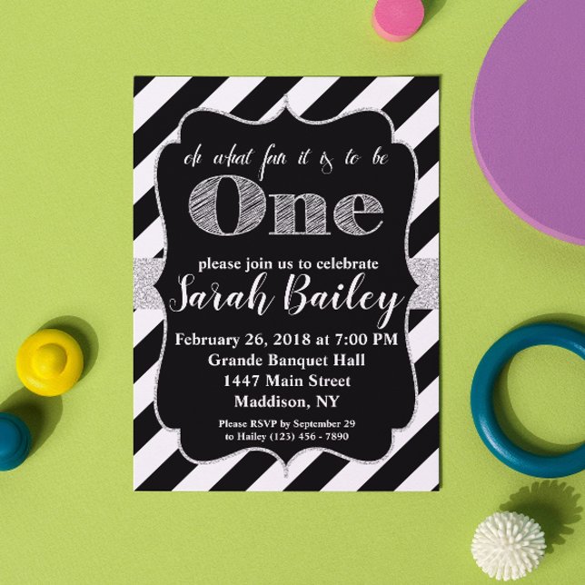 Convite Primeiro Aniversário do Aniversário do Silver Glit (Criador carregado)