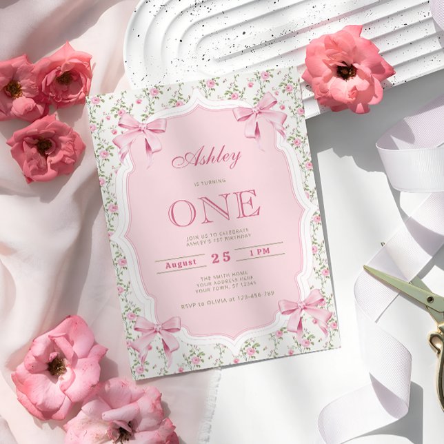 Convite Primeiro aniversario do Arco coquetel rosa-claro (Criador carregado)