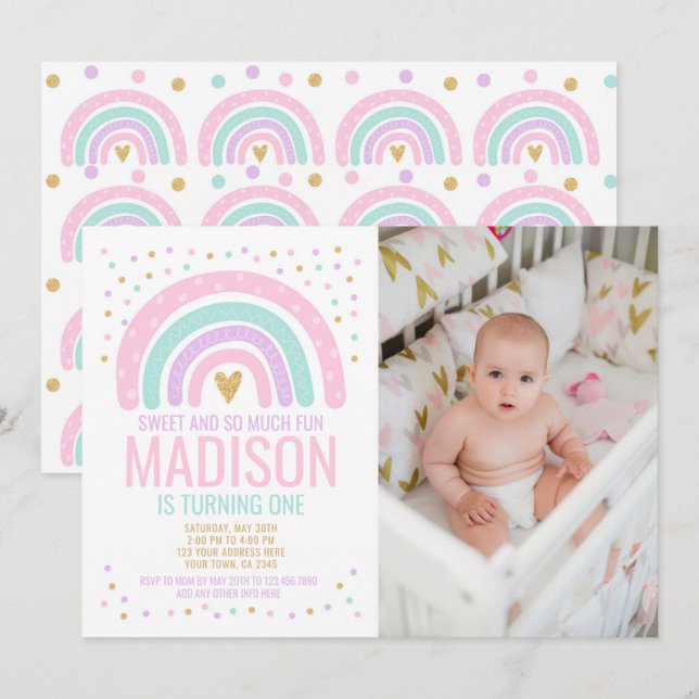Convite Primeiro Aniversário do Arco-Íris Moderno (Frente/Verso)