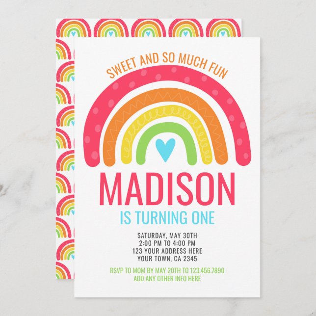 Convite Primeiro Aniversário do Arco-Íris Moderno (Frente/Verso)