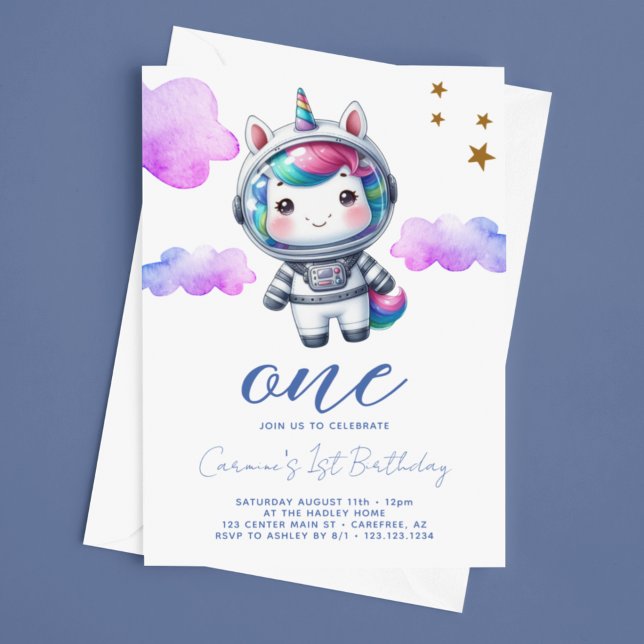Convite Primeiro aniversario do Astronauta do Baby Unicorn (Criador carregado)