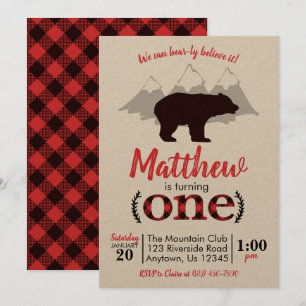 Convite Primeiro Aniversário do Bear Lumberjack Boy