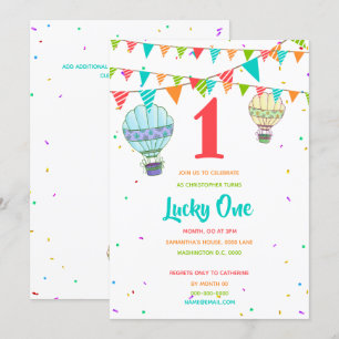 Convite Primeiro aniversário do beliche de balões colori