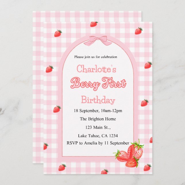 Convite Primeiro Aniversário do Berry Rosa (Frente/Verso)