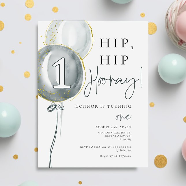 Convite Primeiro aniversário do Blue Balloons Boy (Criador carregado)