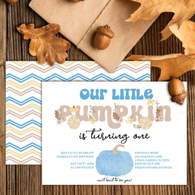 Convite Primeiro Aniversário do Blue Pumpkin Boy (Blue pumpkin birthday party invitation)