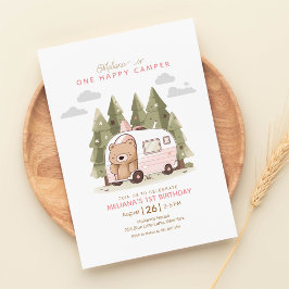 Convite Primeiro Aniversário do Camper Feliz Rosa Um