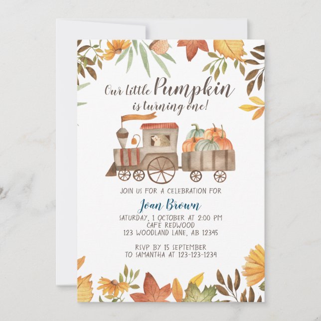 Convite Primeiro aniversario do comboio de abóbora, primei (Frente)