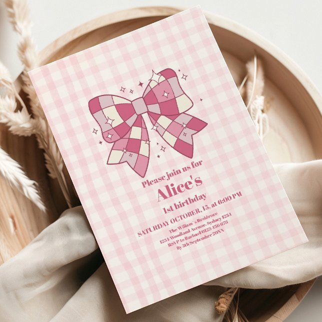 Convite Primeiro aniversario do coquete do Arco rosa-claro (Criador carregado)