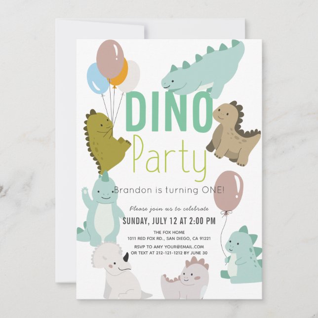 Convite Primeiro aniversario do Dino Party Dinossaur Boy (Frente)