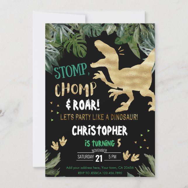 Convite Primeiro aniversario do Dinossauro Invoca Festa de (Frente)