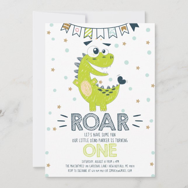Convite Primeiro Aniversário do Dinossauro Verde da ROAR (Frente)