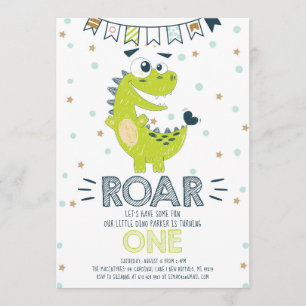 Convite Primeiro Aniversário do Dinossauro Verde da ROAR