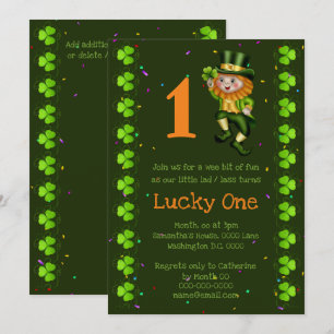 Convite Primeiro aniversário do duende sortudo um shamrock
