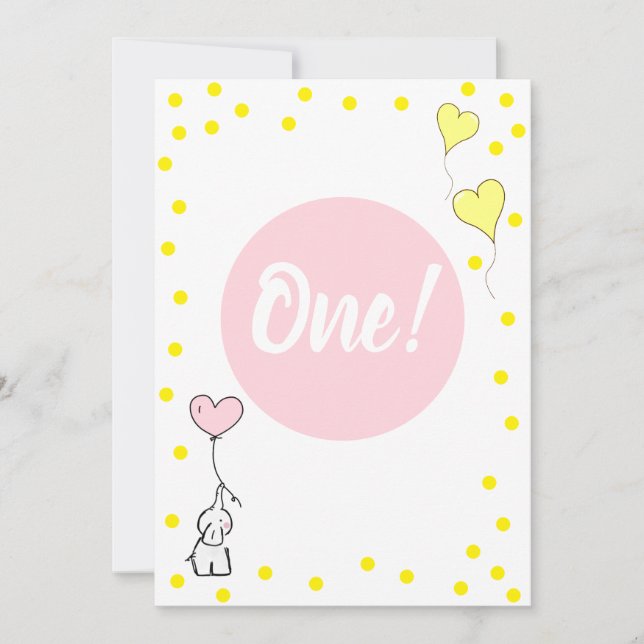 Convite Primeiro Aniversário do Elefante e Balões do Coraç (Frente)