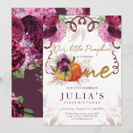 Convite Primeiro Aniversário do Elegante Autumn Burgundy