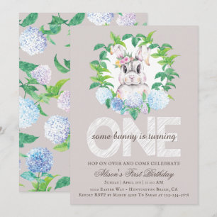 Convite Primeiro Aniversário do Elegante Bunny Floral