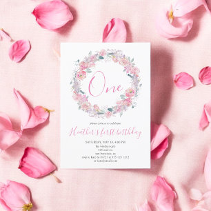 Convite Primeiro Aniversário do Floral Cor-de-Rosa