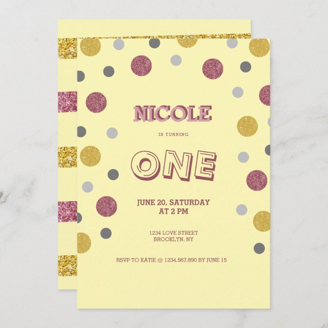 Convite Primeiro aniversario do Glitter Bolinhas (Frente/Verso)