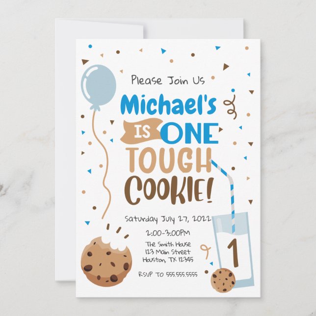 Convite Primeiro Aniversário do Invitación One Tough Cooki (Frente)