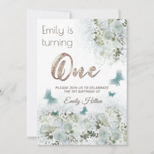 Convite Primeiro aniversário do jardim floral da borboleta