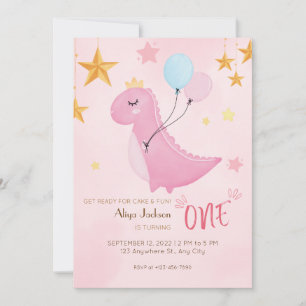Convite Primeiro aniversário do Little Pink Dino
