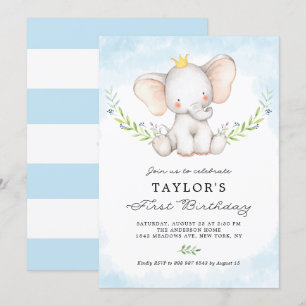 Convite Primeiro aniversário do menino bonito do elefante
