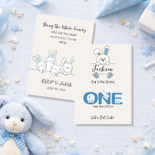 Convite Primeiro Aniversário do Menino Coelhinho Azul Fofo