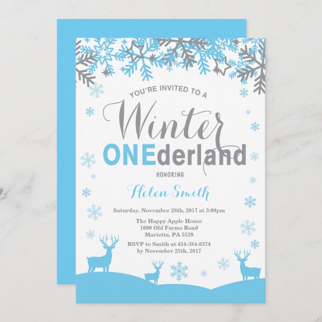 Convite Primeiro aniversario do menino do floco de neve de (Frente/Verso)