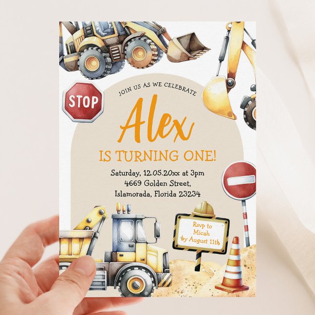 Convite Primeiro Aniversário do Modern Construction Boy (Criador carregado)