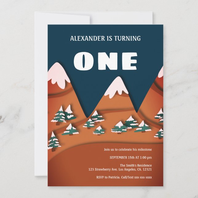 Convite Primeiro Aniversário do Moderno Winter Boy (Frente)