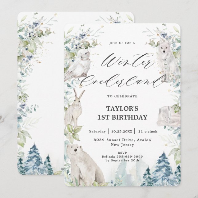 Convite Primeiro aniversario do Onederland de inverno para (Frente/Verso)