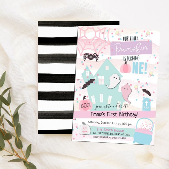 Convite Primeiro Aniversário do Pequeno Abóbora Halloween  (Criador carregado)