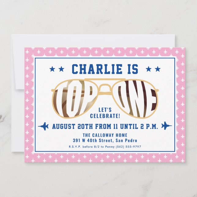 Convite Primeiro Aniversário do Piloto de Combate Pink Top (Frente)