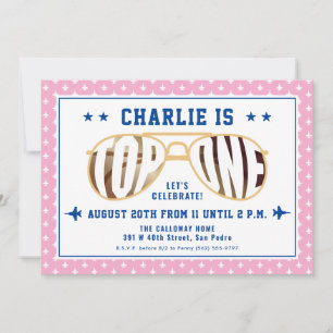 Convite Primeiro Aniversário do Piloto de Combate Pink Top