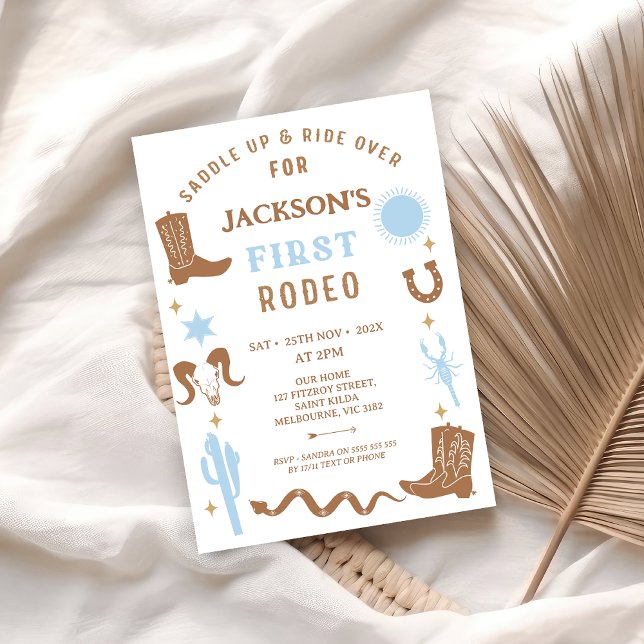 Convite Primeiro aniversario do primeiro rodeio do cowboy  (Boys First Rodeo Birthday Invitation, Cowboy First Rodeo 1st Birthday Invitation, Western Wild West )
