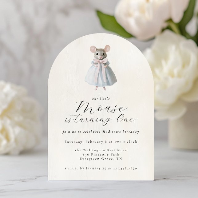 Convite Primeiro Aniversário do Rato Whimsical Vitoriano A (Criador carregado)