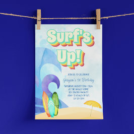 Convite Primeiro Aniversário do Retro Beach do surf Up