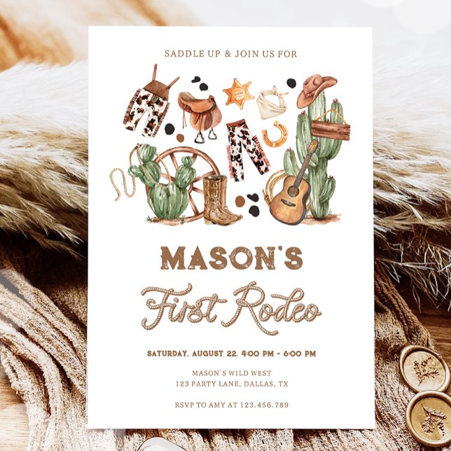 Convite Primeiro Aniversário do Rodeo Cowboy Selvagem Oest (Criador carregado)