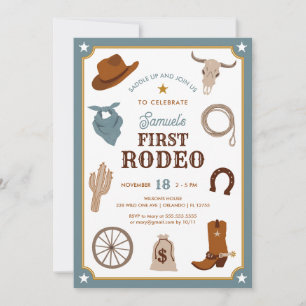 Convite Primeiro Aniversário do Rodeo Cowboy Wild West Boy