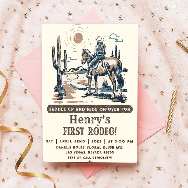 Convite Primeiro Aniversário do Rodeo Ocidental do Cowboy (Criador carregado)