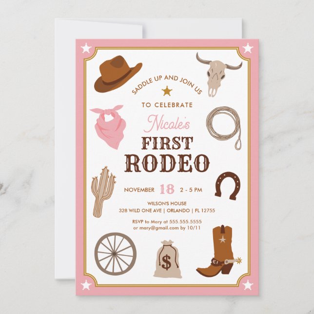 Convite Primeiro Aniversário do Rodeo Pink (Frente)