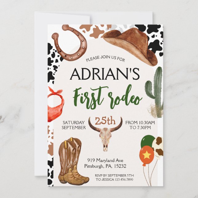 Convite Primeiro Aniversário do Rodeo Western Cowboy (Frente)