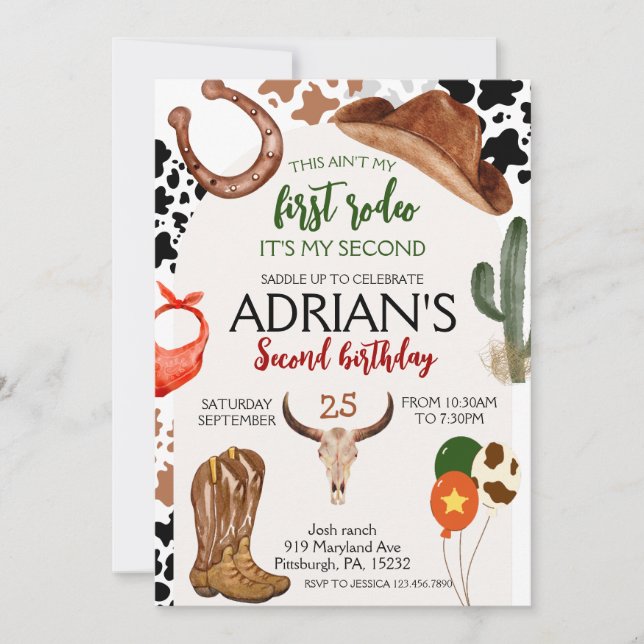 Convite Primeiro aniversário do Rodeo Western Cowboy (Frente)