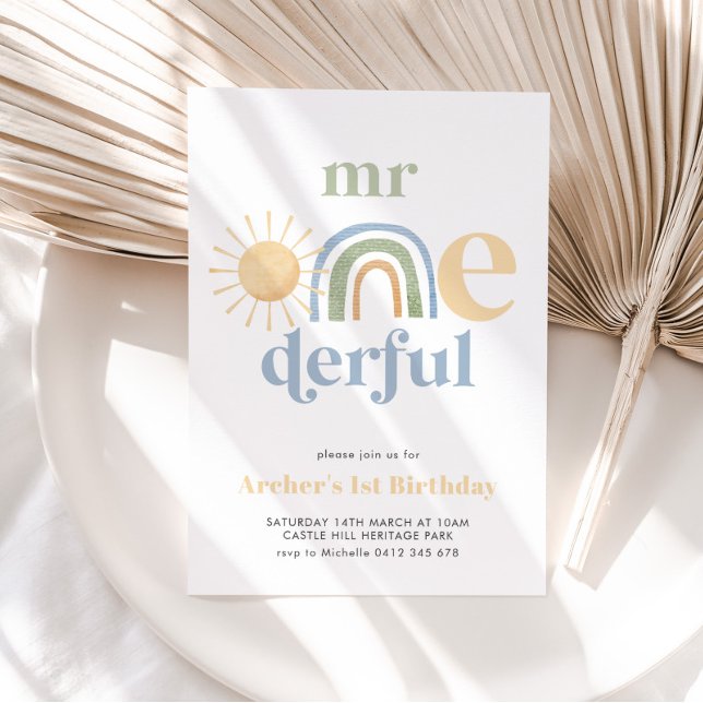 Convite Primeiro aniversario do Sun Rainbow Boys Onemagro (Mr Onederful 1st Birthday Invitation | Matching items available. )