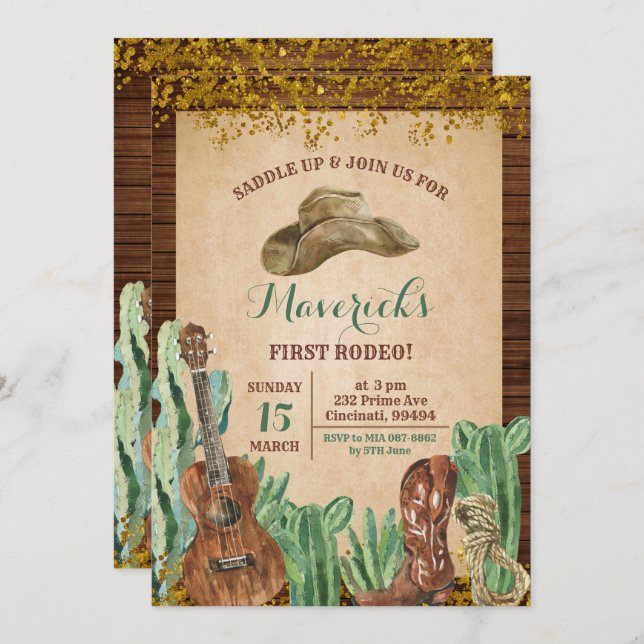 Convite Primeiro aniversário do Texas Western Boy (Frente/Verso)